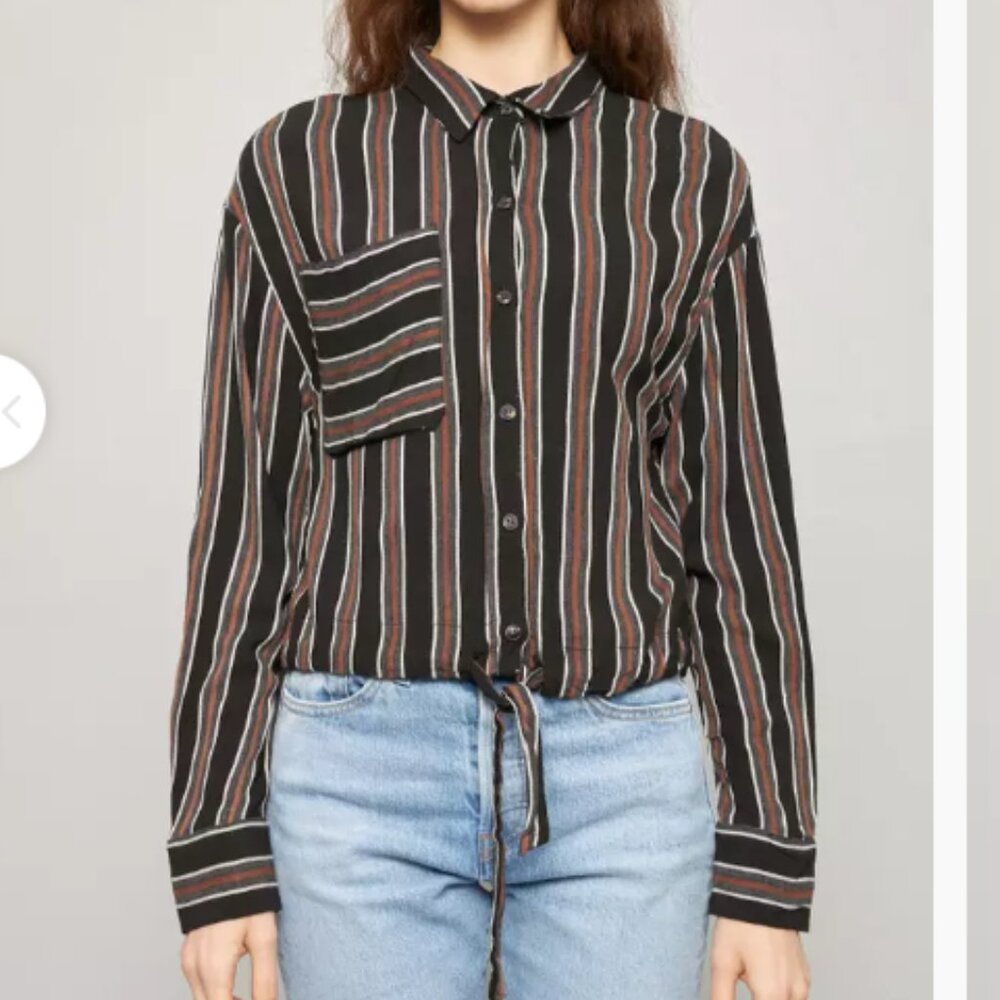 Zara Women's Striped Black and Brown Top